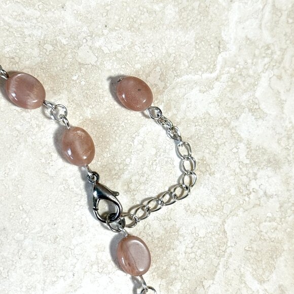 Peach Moonstone Adjustable Choker, Leaf Branch Pendant + Genuine Gemstone - Picture 13 of 16
